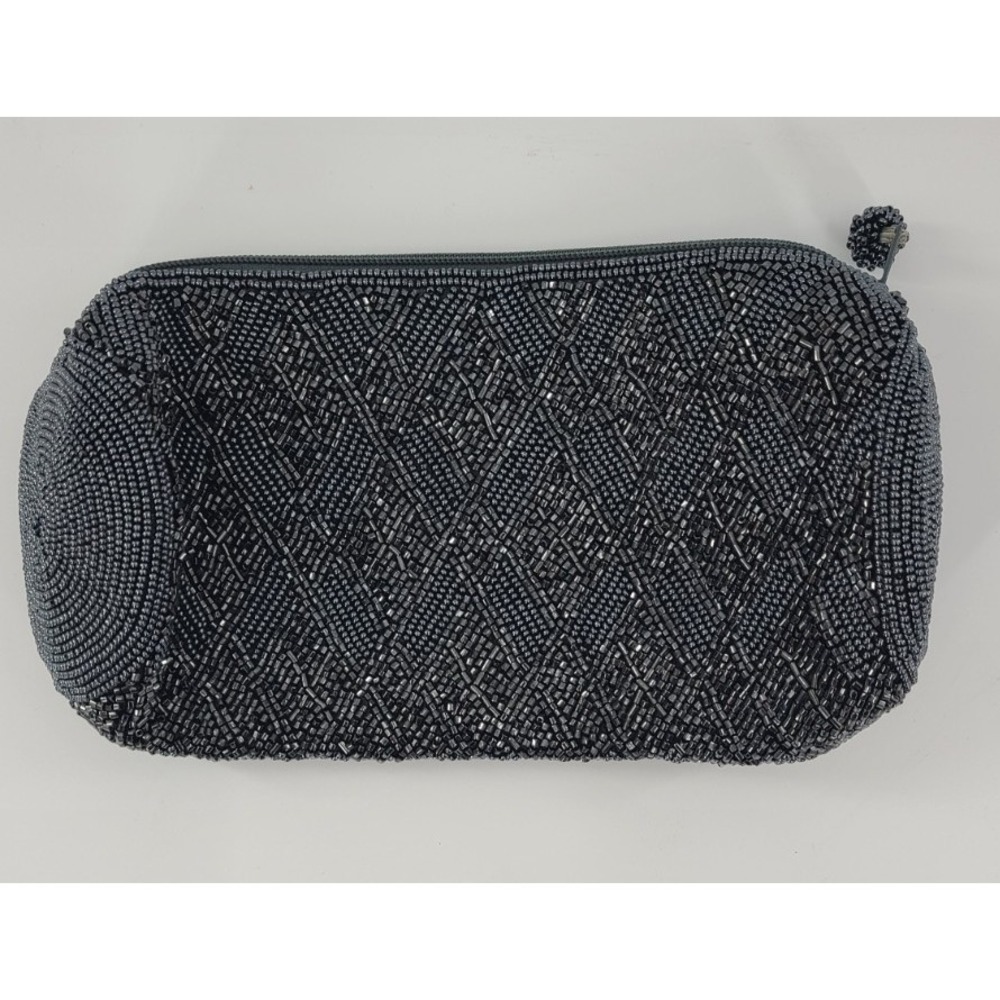 Genie Black Silver Beaded Clutch Evening Party Purse Gatsby Cylinder 8 x 3.5"